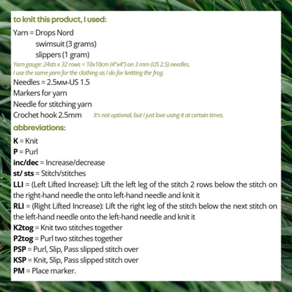 Swimsuit Knitting Pattern for Knitted Frog (PDF)