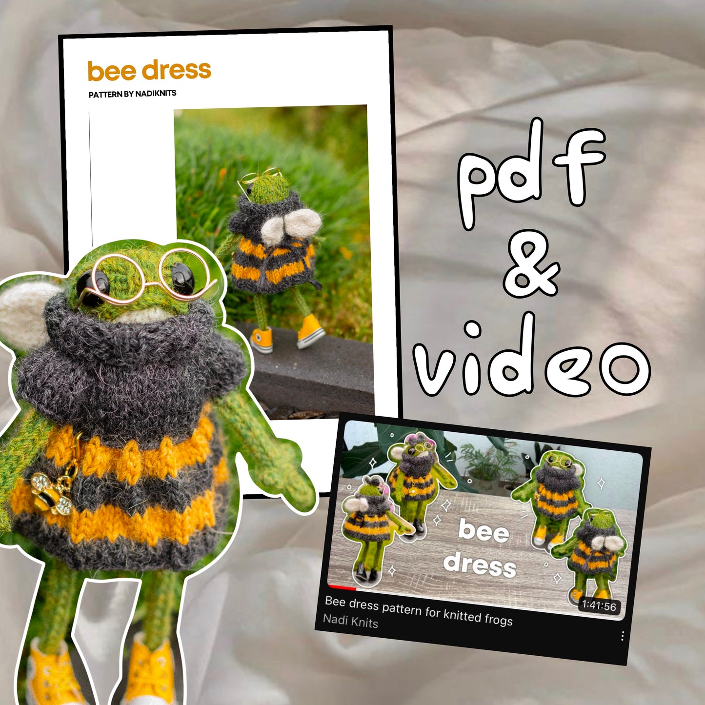 Frog Bee Dress Knitting Pattern for Knitted Frog (PDF)