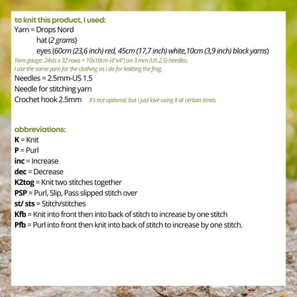 Frog Hat with Eyes Knitting Pattern for Knitted Frog (PDF)