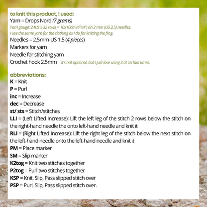 Open Front Hoodie Knitting Pattern for Knitted Frog (PDF)