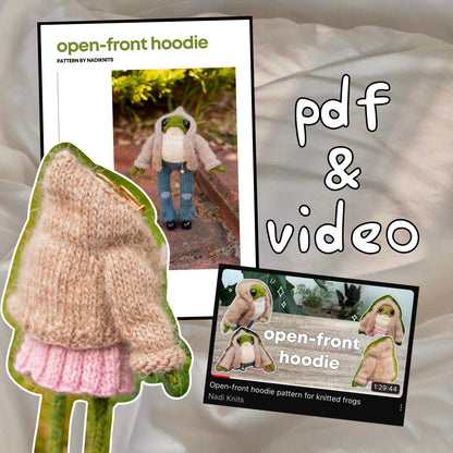 Open Front Hoodie Knitting Pattern for Knitted Frog (PDF)