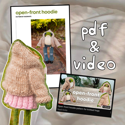 Open Front Hoodie Knitting Pattern for Knitted Frog (PDF)