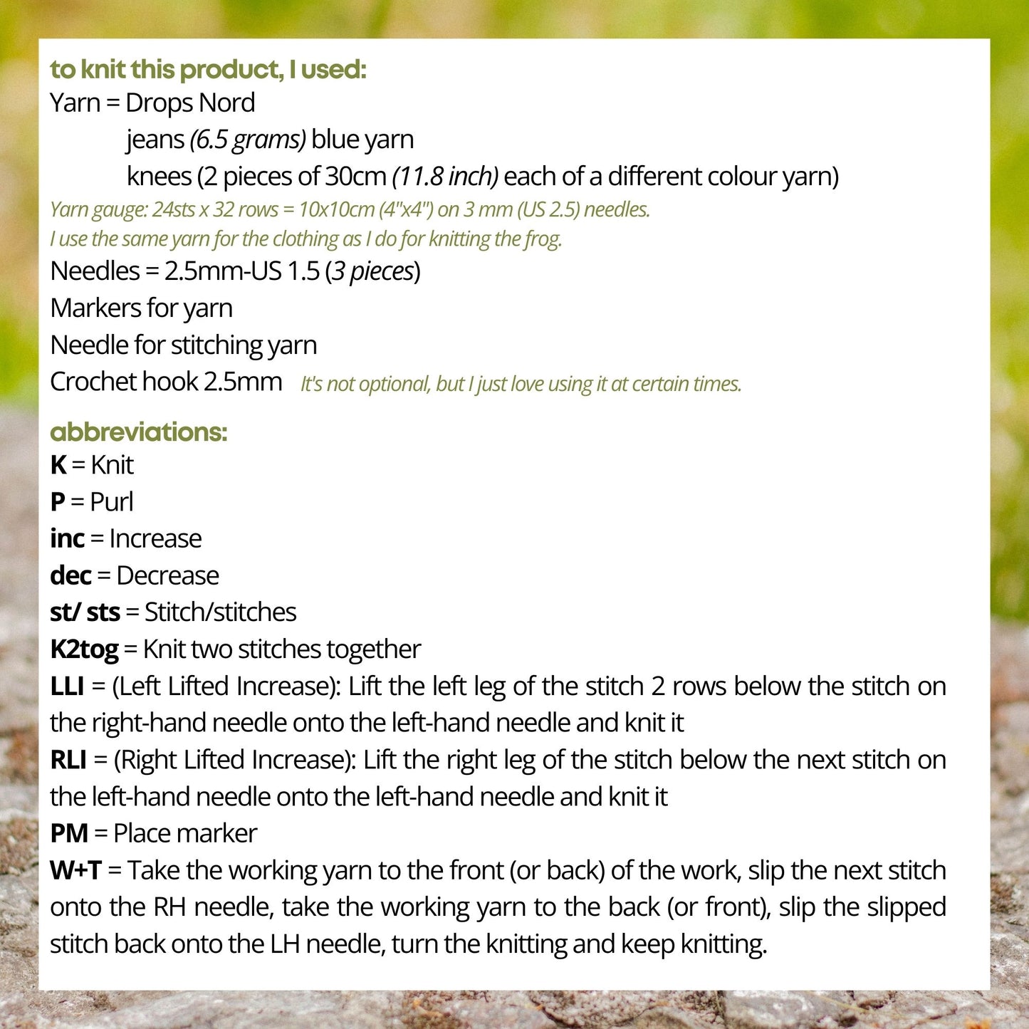 Jeans Knitting Pattern for Knitted Frog (PDF)