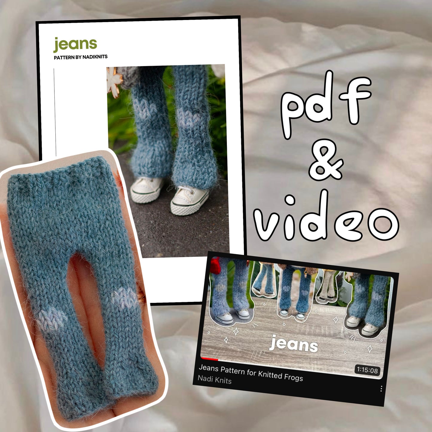 Jeans Knitting Pattern for Knitted Frog (PDF)