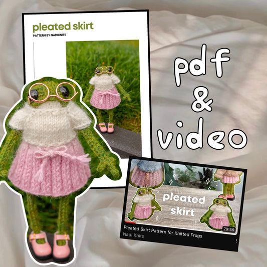 Pleated Skirt Knitting Pattern for Knitted Frog (PDF)