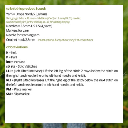 Frog Sweater Knitting Pattern for Knitted Frog (PDF)